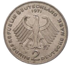 2 марки 1971 года F Западная Германия (ФРГ) «Теодор Хойс»
