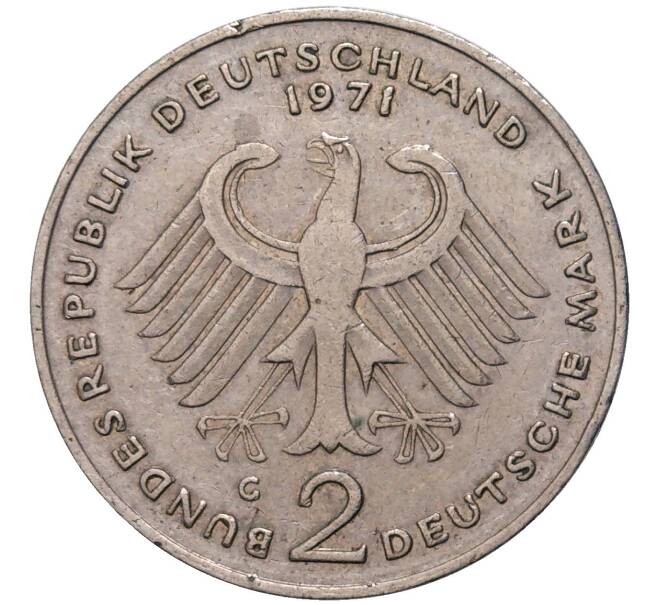 Монета 2 марки 1971 года G Западная Германия (ФРГ) «Теодор Хойс» (Артикул: K11-82715) — Фото №2