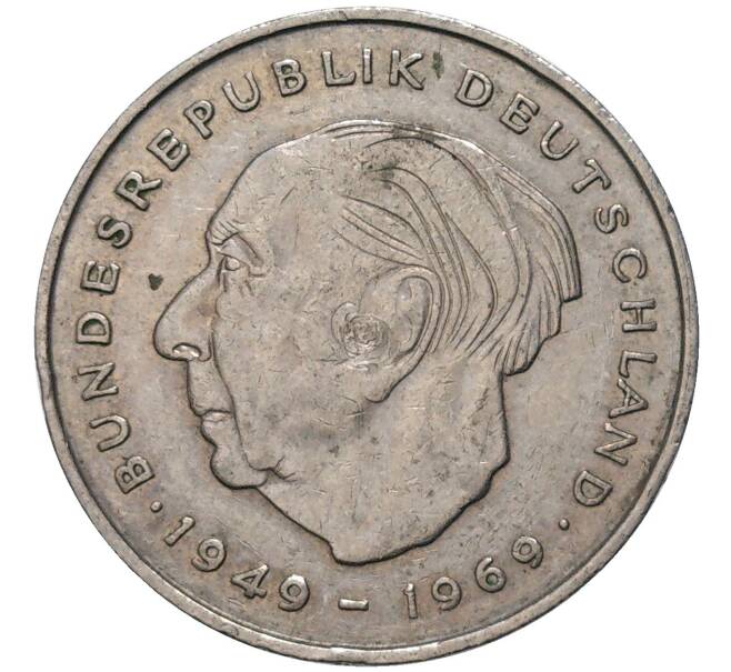 Монета 2 марки 1973 года D Западная Германия (ФРГ) «Теодор Хойс» (Артикул K11-82726)