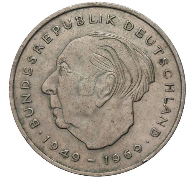 Монета 2 марки 1973 года J Западная Германия (ФРГ) «Теодор Хойс» (Артикул K11-82728)