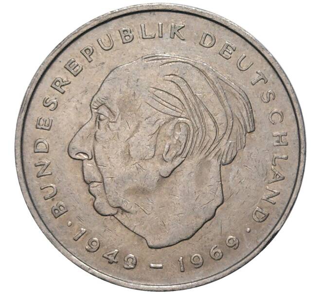 Монета 2 марки 1975 года F Западная Германия (ФРГ) «Теодор Хойс» (Артикул K11-82739)