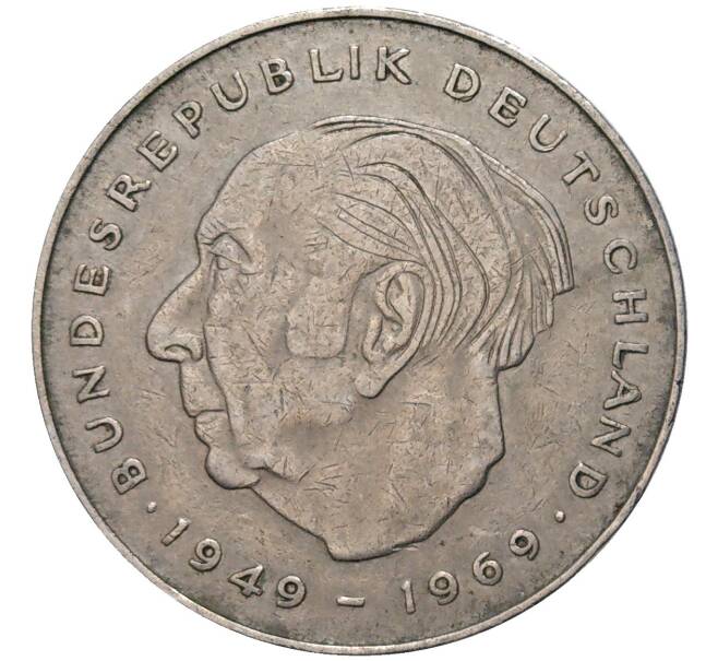 Монета 2 марки 1977 года D Западная Германия (ФРГ) «Теодор Хойс» (Артикул K11-82742)