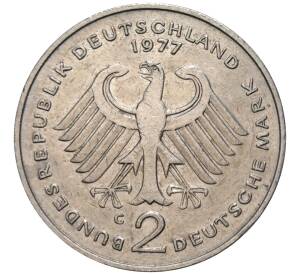 2 марки 1977 года G Западная Германия (ФРГ) «Теодор Хойс»