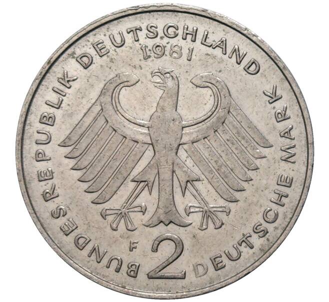 Монета 2 марки 1981 года F Западная Германия (ФРГ) «Теодор Хойс» (Артикул K11-82749)