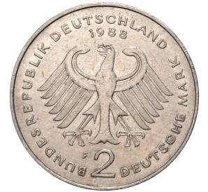 2 марки 1988 года F Западная Германия (ФРГ) «Курт Шумахер»