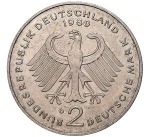 2 марки 1989 года G Западная Германия (ФРГ) «Курт Шумахер»