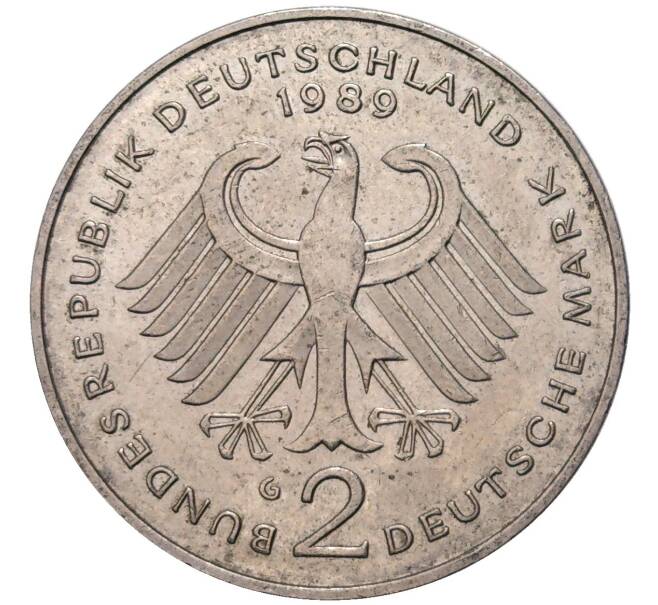 Монета 2 марки 1989 года G Западная Германия (ФРГ) «Курт Шумахер» (Артикул K11-82778)