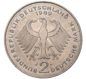 2 марки 1989 года J Западная Германия (ФРГ) «Курт Шумахер»