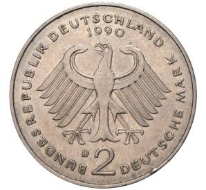 2 марки 1990 года D Западная Германия (ФРГ) «Курт Шумахер»