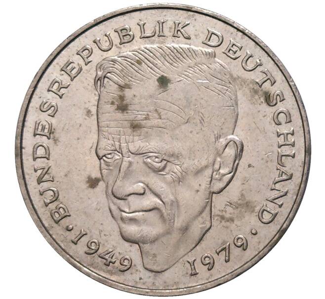 Монета 2 марки 1990 года J Западная Германия (ФРГ) «Курт Шумахер» (Артикул K11-82787)