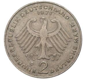 2 марки 1971 года D Западная Германия (ФРГ) «Конрад Аденауэр»