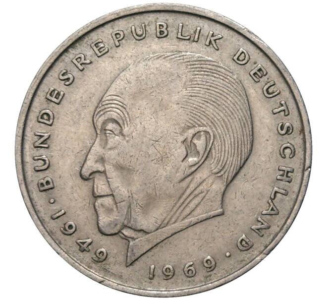 Монета 2 марки 1971 года G Западная Германия (ФРГ) «Конрад Аденауэр» (Артикул K11-82795)
