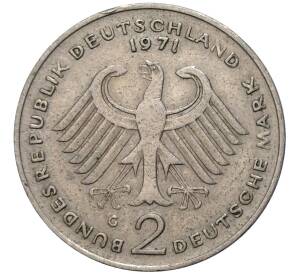 2 марки 1971 года G Западная Германия (ФРГ) «Конрад Аденауэр»