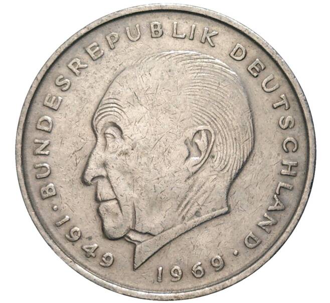 Монета 2 марки 1972 года G Западная Германия (ФРГ) «Конрад Аденауэр» (Артикул K11-82799)