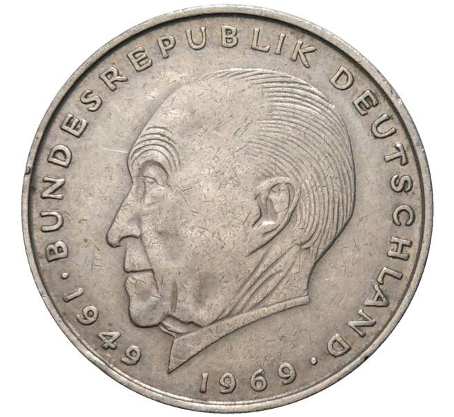 Монета 2 марки 1973 года D Западная Германия (ФРГ) «Конрад Аденауэр» (Артикул K11-82803)