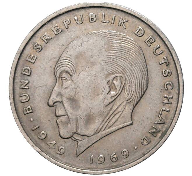 Монета 2 марки 1973 года G Западная Германия (ФРГ) «Конрад Аденауэр» (Артикул K11-82805)