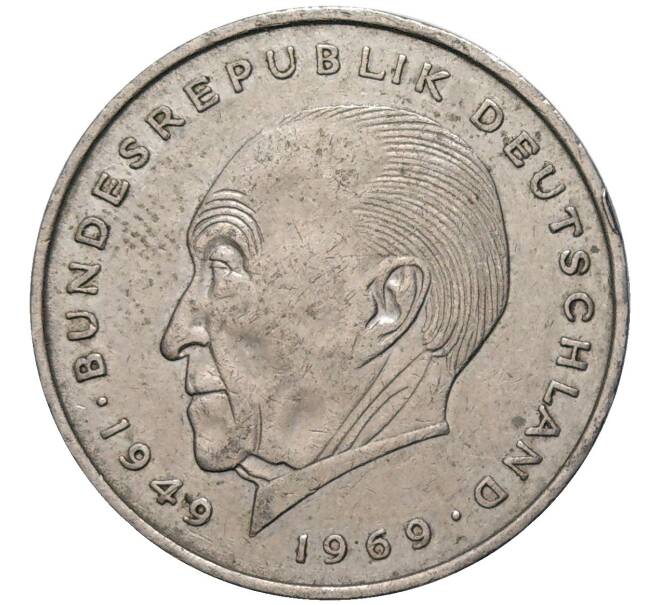 Монета 2 марки 1973 года J Западная Германия (ФРГ) «Конрад Аденауэр» (Артикул K11-82807)