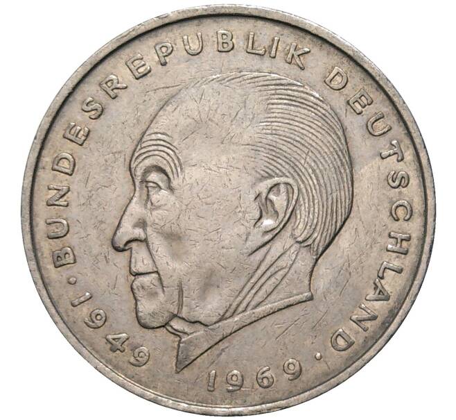 Монета 2 марки 1974 года J Западная Германия (ФРГ) «Конрад Аденауэр» (Артикул K11-82811)