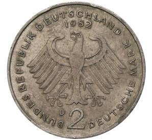 2 марки 1982 года D Западная Германия (ФРГ) «Конрад Аденауэр»
