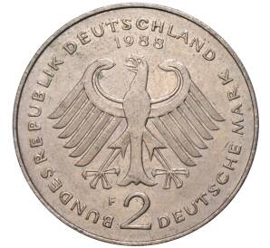 2 марки 1988 года F Западная Германия (ФРГ) «Людвиг Эрхард»