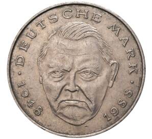 2 марки 1989 года J Западная Германия (ФРГ) «Людвиг Эрхард»