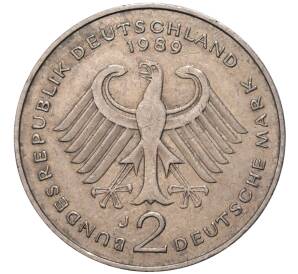 2 марки 1989 года J Западная Германия (ФРГ) «Людвиг Эрхард»