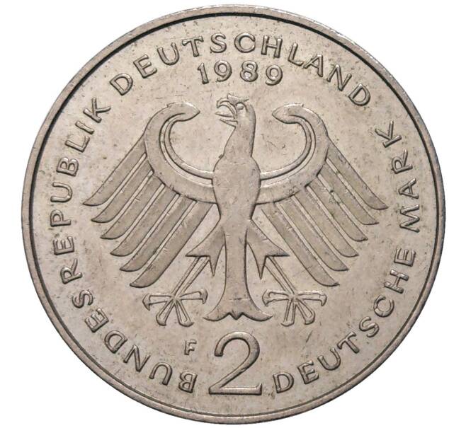 Монета 2 марки 1989 года F Западная Германия (ФРГ) «Людвиг Эрхард» (Артикул K11-82853)