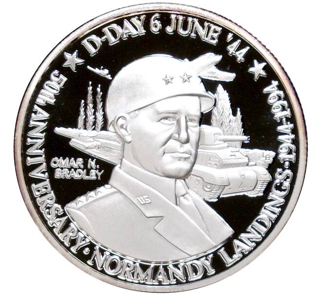Монета 20 крон 1994 года Теркс и Кайкос «50 лет высадке в Нормандии — Омар Бредли» (Артикул M2-59241)