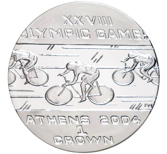 Монета 1 крона 2004 года Остров Мэн «XXVIII летние Олимпийские Игры 2004 в Афинах — Велоспорт» (Артикул M2-59244)