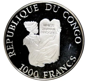1000 франков 1999 года Республка Конго «XXVII олимпийские игры 2000 в Сиднее- Толкание ядра»