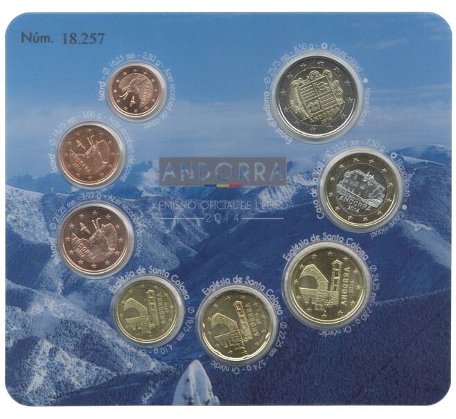 Набор монет Евро 2014 года Андорра — В буклете (Артикул M3-0356)