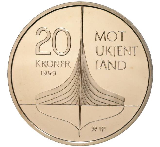 Монета 20 крон 1999 года Норвегия «Винланд — открытие викингами Северной Америки» (Артикул M2-59492)