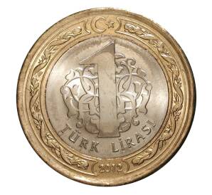 1 лира 2012 года Турция «10 лет международной олимпиаде по турецкому языку» — Фото №2