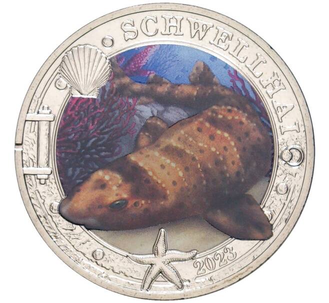 Монета 3 евро 2023 года Австрия «Светящаяся морская жизнь - Калифорнийская раздувающаяся акула» (Артикул M2-59793)