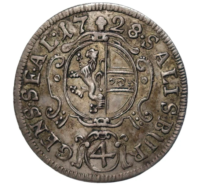 Монета 4 крейцера 1728 года Зальцбург — Леопольд Антон (Артикул M2-59843)
