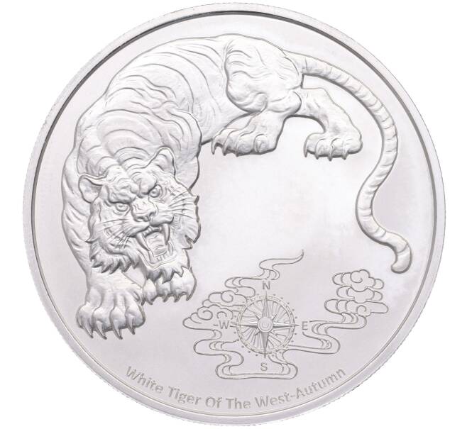Монета 2 доллара 2023 года Самоа «Четыре стража — Белый тигр» (Артикул M2-60021)