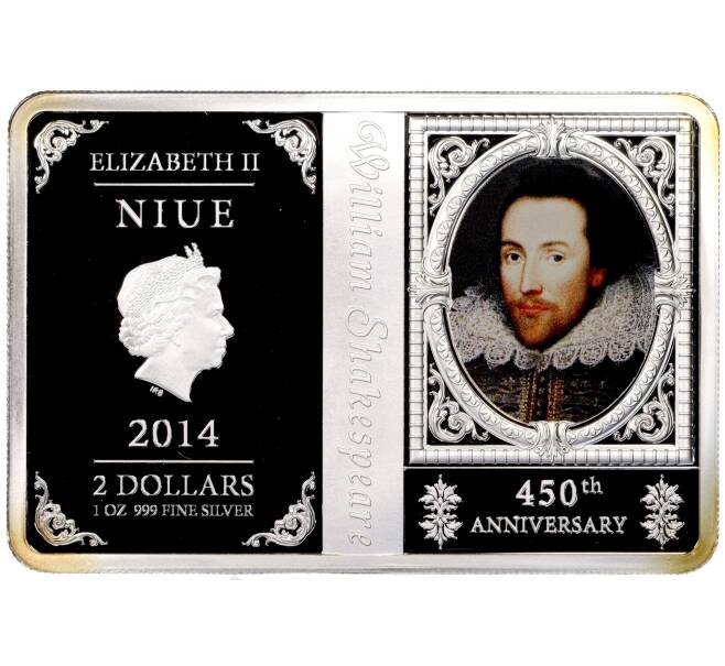 Монета 2 доллара 2014 года Ниуэ «Уильям Шекспир» (Артикул K11-86790)