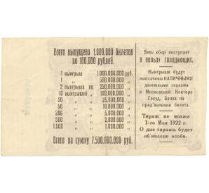 Лотерейный билет 100000 рублей 1922 года РСФСР