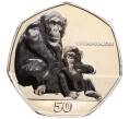 Монета 50 пенсов 2018 года Гибралтар «Приматы — Обыкновенный шимпанзе» (Цветное покрытие) (Артикул M2-60343)