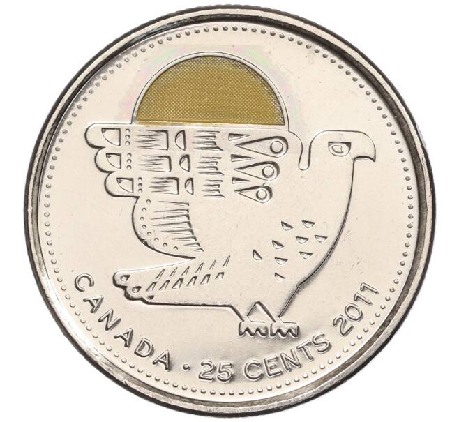 Монета 25 центов 2011 года Канада «Природа Канады — Сапсан» (Цветное покрытие) (Артикул M2-60389)