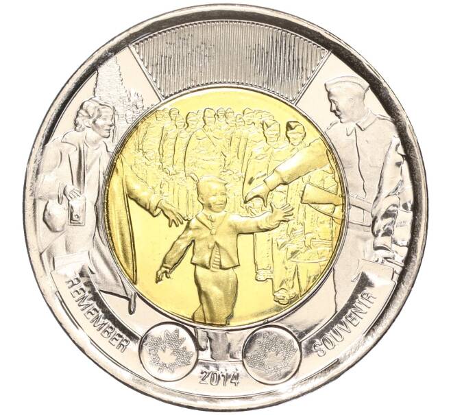 Монета 2 доллара 2014 года Канада «75 лет с начала Второй Мировой войны» (Артикул M2-60581)