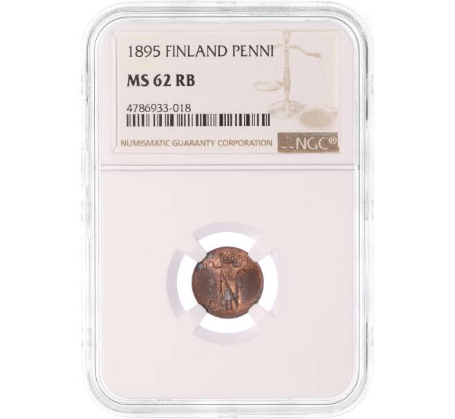 Монета 1 пенни 1895 года Русская Финляндия — в слабе NGC (MS62RB) (Артикул M1-50284)
