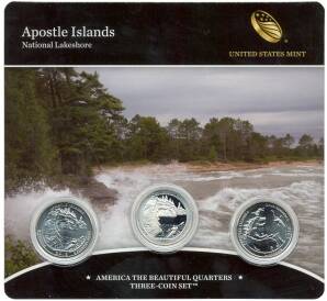 Набор из 3 монет 1/4 доллара (25 центов) 2018 года США «Национальные парки — №42 Национальное побережье Апостл-Айлендс»