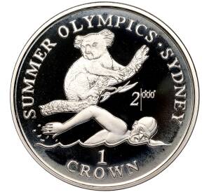 1 крона 1999 года Остров Мэн «XXVII летние Олимпийские игры 2000 в Сиднее — Плавание»