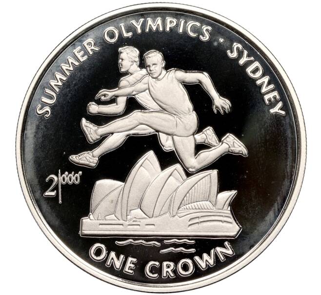 Монета 1 крона 1999 года Остров Мэн «XXVII летние Олимпийские Игры 2000 в Сиднее — Бег с препятствиями» (Артикул M2-60680)