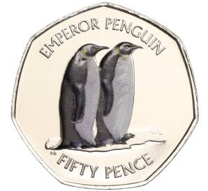 50 пенсов 2019 года Британские Антарктические территории «Императорский пингвин» (Цветное покрытие)