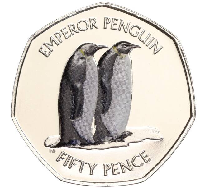 Монета 50 пенсов 2019 года Британские Антарктические территории «Императорский пингвин» (Цветное покрытие) (Артикул M2-60689)