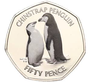 50 пенсов 2019 года Британские Антарктические территории «Антарктический пингвин» (Цветное покрытие)