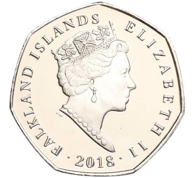 Монета 50 пенсов 2018 года Фолклендские острова «Магелланов пингвин» (Цветное покрытие) (Артикул M2-60692)