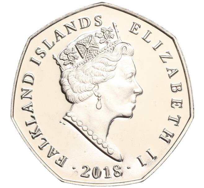 Монета 50 пенсов 2018 года Фолклендские острова «Северный хохлатый пингвин» (Цветное покрытие) (Артикул M2-60693)